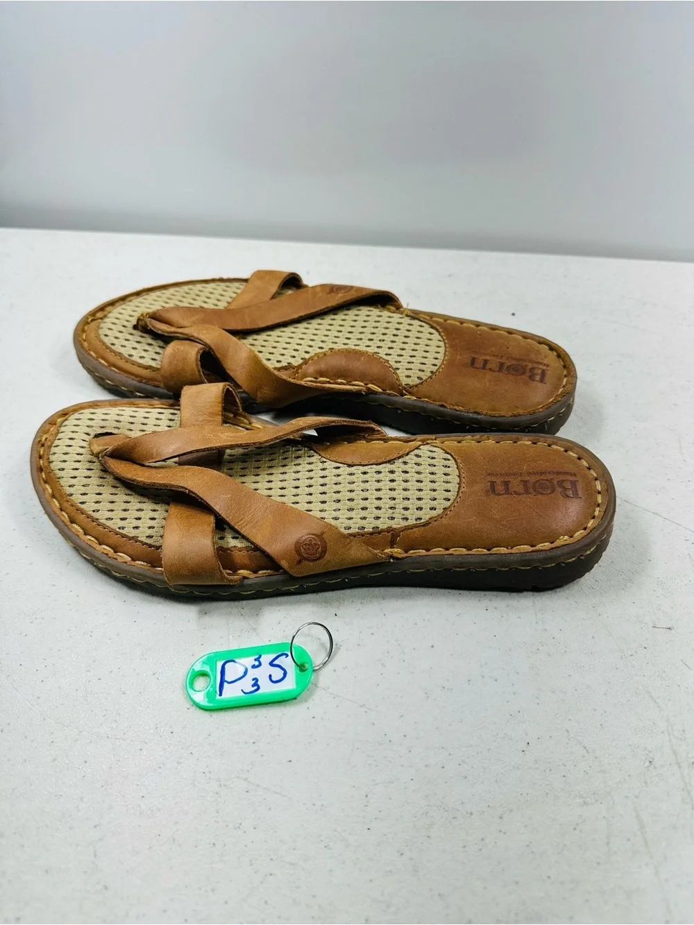 Born Tan Leather Crisscross Slide Sandals